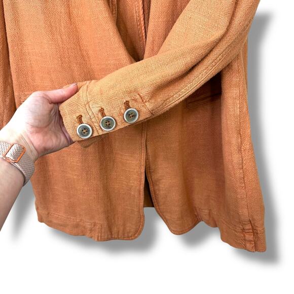 Free People NWOT We The Free Brown Button Linen Cotton Blend Heavy Blazer Jacket - Picture 5 of 9